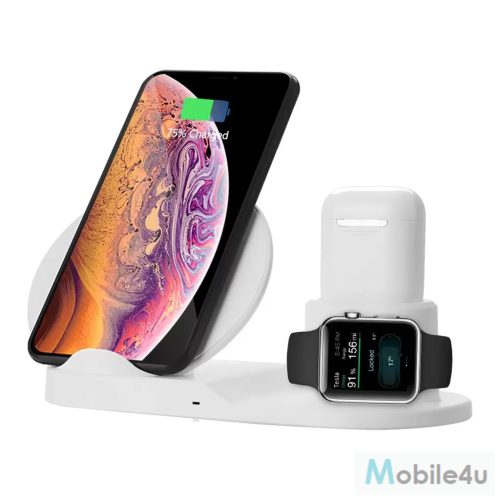 3in1 Qi töltőállomás - Apple iPhone, Watch, Apple Airpods - Fehér