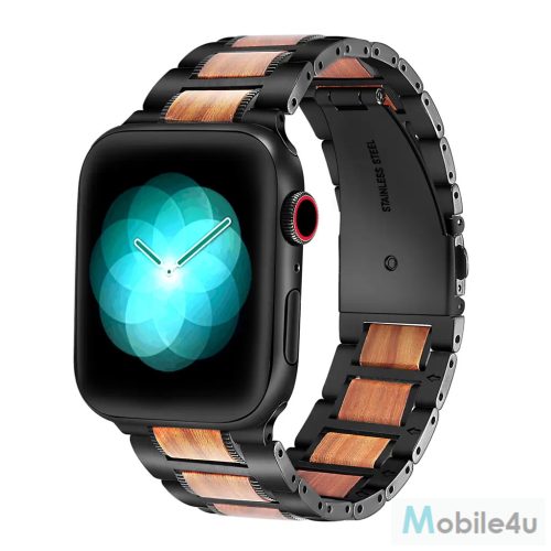 XPRO™ Apple Watch rozsdamentes acél fa berakással szíj Fekete / Barna 42mm/44mm/45mm/49mm