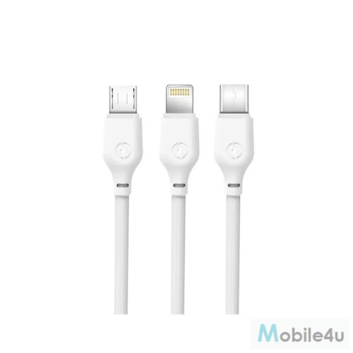 XO NB103 3in1 töltőkábel USB to Micro USB / Type-c / Lightning 1M 2,1A Fehér