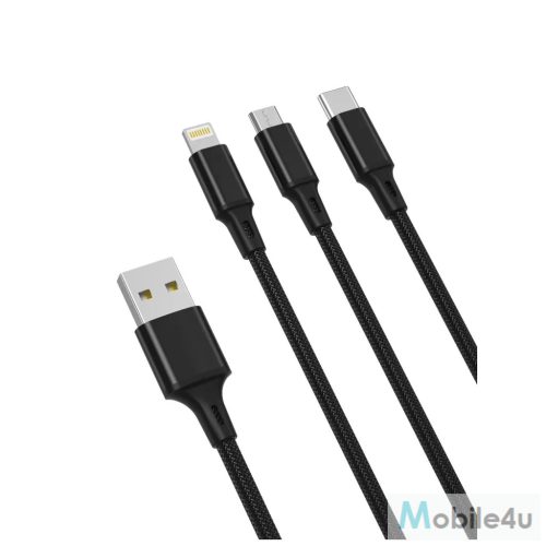 XO NB173 3in1 töltőkábel USB to Micro USB / Type-c / Lightning 1,2M 2,4A Fekete