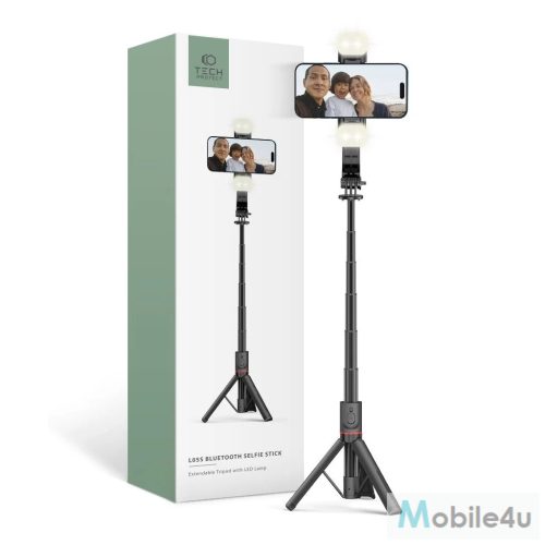 Tech-Protect L05S Vezeték nélküli Selfie bot Tripod Led világítással Fekete