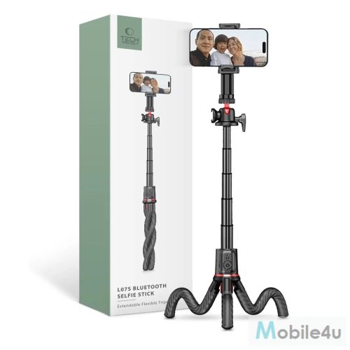 Tech-Protect L07S Vezeték nélküli Selfie bot Tripod flexibilis lábakkal Fekete