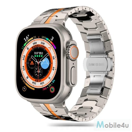  Tech-Protect STAINLESS LINE rozsdamentes acél óraszíj Titán / Narancs, Apple Watch 42mm / 44mm / 45mm / 49mm készülékhez