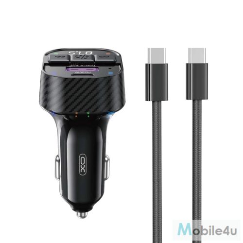 XO BCC17 FM Transzmitter Autós Töltő 30W, USB-C/USB-C kábellel a csomagban