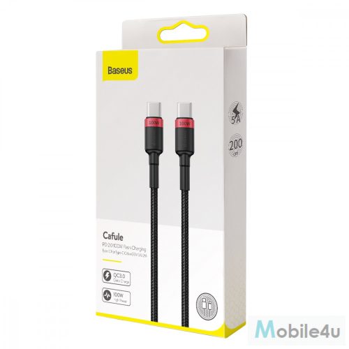 Baseus Cafule PD2.0 USB-C gyorstöltő kábel CATKLF-AL91, 20V, 5A, 2m, piros-fekete