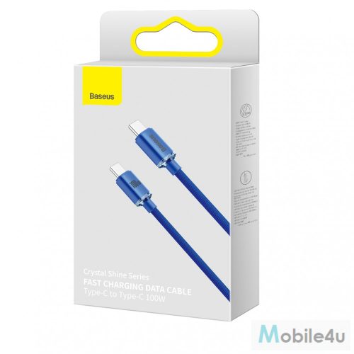 Baseus Crystal Shine Series CAJY000603 USB-C - USB-C gyorstöltő kábel, 100 W, 1.2m, kék
