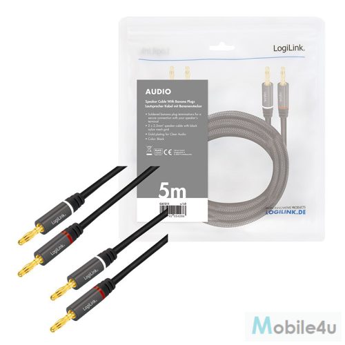 Logilink Audio kábel, 2x2 Banán csatlakozó, fém, 5 m