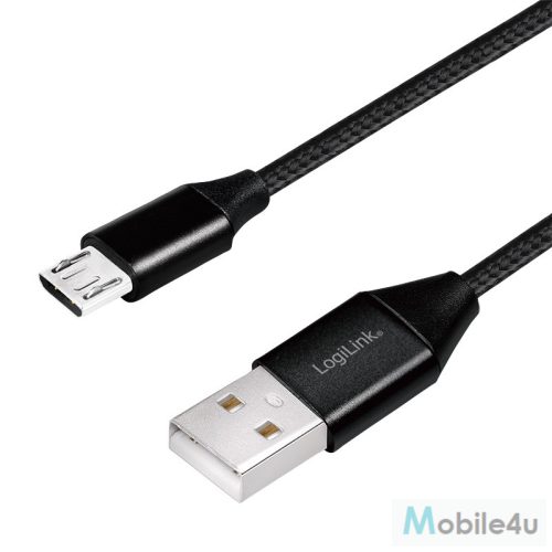 Logilink USB 2.0 kábel, USB-A/M - Micro-USB/M (90 ), szövet, fém, 0,3 m