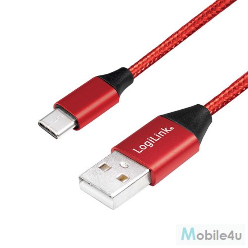 Logilink USB 2.0 Type-C kábel, C/M-USB-A/M, szövet, 0,3 m