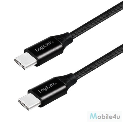 Logilink USB 2.0 kábel, USB-C/M - USB-C/M, szövet, fém, 0.3 m