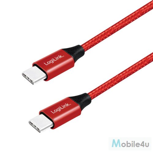 Logilink USB 2.0 Type-C kábel, C/M-C/M, fém, szövet, 0,3 m