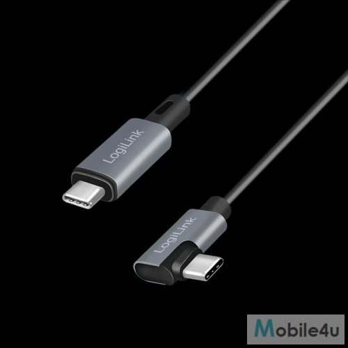 Logilink USB 2.0 Type-C kábel, C/M 90 fok - USB-C/M, E-jel, PD, fekete, 1 m