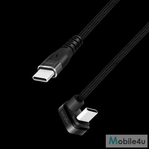 Logilink USB 2.0 Type-C kábel, C/M 180 fok - USB-C/M, alu, fekete, 2 m