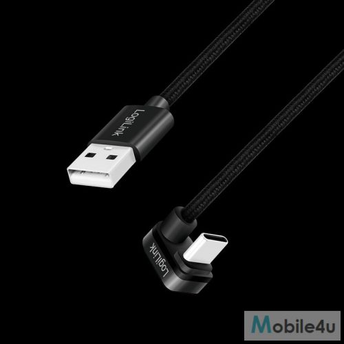 Logilink USB 2.0 Type-C kábel, C/M 180 fok - USB-A/M, alu, fekete, 1 m