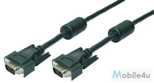 LogiLink VGA kábel, HD15/M   HD15/M, 1080p, 2x ferrit, fekete, 1,8 m