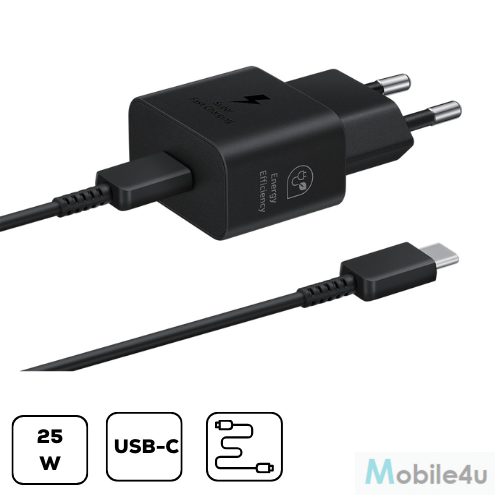 Samsung hálózati adapter kábellel, 25W, fekete