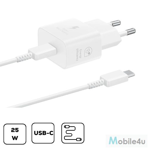 Samsung hálózati adapter kábellel, 25W, fehér