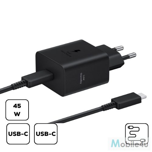 Sam hálózati adapter kábellel,45W PD USB-C,Fekete