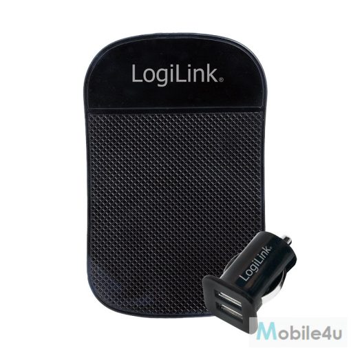 Logilink USB 2-port autós töltőkészlet, csúszásgátló szőnyeggel, fekete