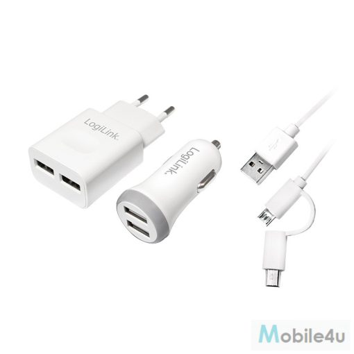 Logilink USB töltőkészlet autó és AC, 2port, 2A / 2.1A