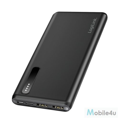 Logilink Power bank 8000 mAh, 2x USB-A, 2 az 1-ben kábel, fekete