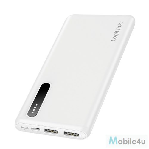 Logilink Power bank 8000 mAh, 2x USB-A, 2 az 1-ben kábel, fehér