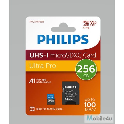 Philips Micro SDXC Memóriakártya 256GB Class 10 UHS-I U3 Adapter