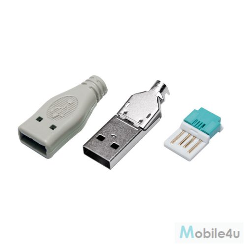 Logilink USB 2.0 csatlakozó önálló összeszereléshez, USB-A/M, krimpelt típus, szürke