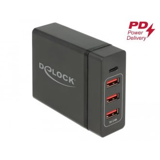   Delock USB töltő 1 db USB Type-C  PD + 3 db USB A-típusú 60 W