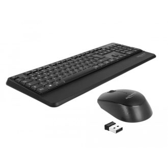   Delock NÉMET Vezetéknélküli fekete (csukló pihentetovel) USB klaviatúra és egér készlet 2,4 GHz