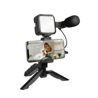   LogiLink Vlogger Kit LED fénnyel, mikrofonnal + állvánnyal, 4,7-7"-os okostelefonokhoz
