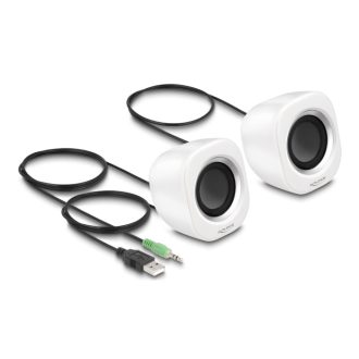   Delock Mini Sztereó személyi számítógép hangfal 3,5 mm sztereó jack apával és USB töltéssel fehér