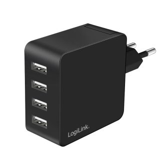 Logilink 4 portos USB fali töltő, 4x USB-A, 24 W, fekete