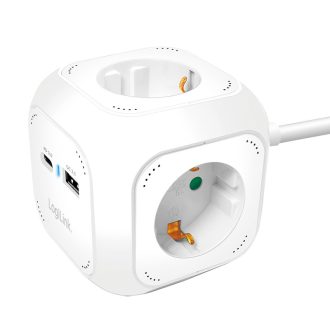   Logilink 4-utas töltőkocka, 4x aljzat, 1x USB-C PD 20W, 1x USB-A QC 18W, fehér