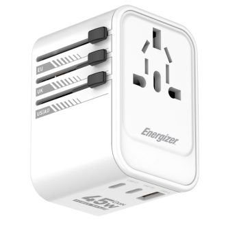   Energizer ETC450 univerzális csatlakozású (EU, UK, US, AU) utazó adapter és PD gyorstöltő max. 45W töltési teljesítménnyel