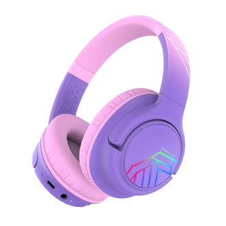   PowerLocus Bobo Bluetooth fejhallgató gyerekeknek beépített hangosság szabályzással, lila/rózsaszín