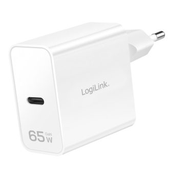   Logilink USB-C GaN hálózati adapter, 65W, PD+QC 3.0, okostelefonokhoz, táblagépekhez és laptopokhoz, fehér