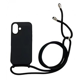 iPhone 16  TPU+PC Fekete tok,Fekete zsinórral