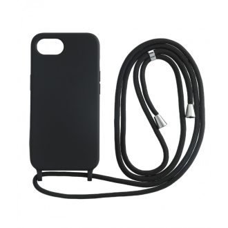 Iphone 16e TPU+PC fekete tok,Fekete zsinórral