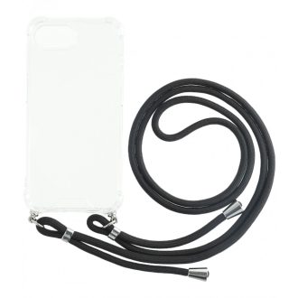 Iphone 16e  TPU+PC átlátszó tok,Fekete zsinórral
