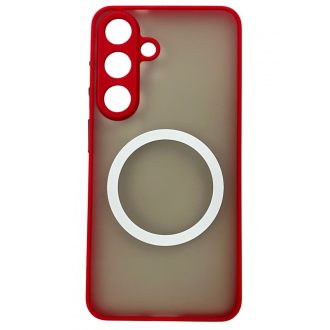 Samsung S25 mágneses műanyag tok, piros-fekete