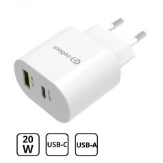   Hálózati gyorstöltő adapter 20W USB-A és C csatlakozóval, Fehér