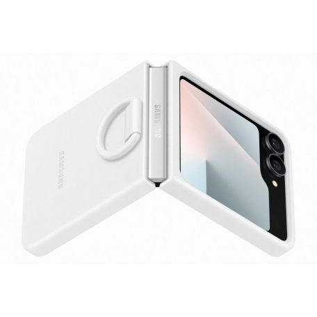 Samsung Galaxy Flip 7 FE Szilikon tok gyűrűvel, fehér