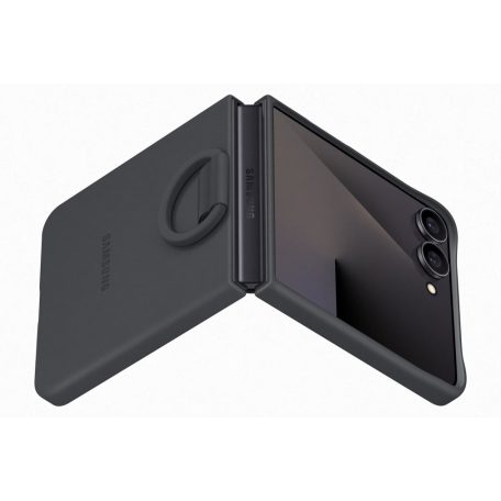 Samsung Flip 7 Szilikon tok gyűrűvel, fekete